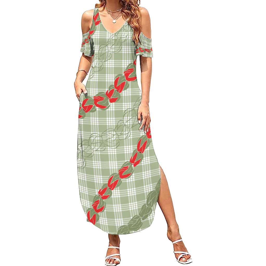 Omaomao Aloha Hawaii Summer Maxi Dress Rosebud Lei With Palaka Motif - Polynesian Pride