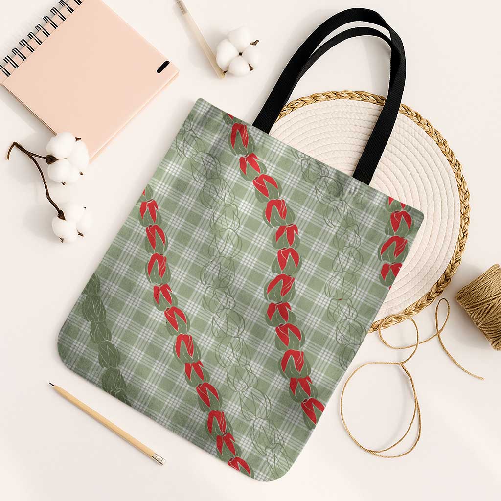 Omaomao Aloha Hawaii Tote Bag Rosebud Lei With Palaka Motif - Polynesian Pride