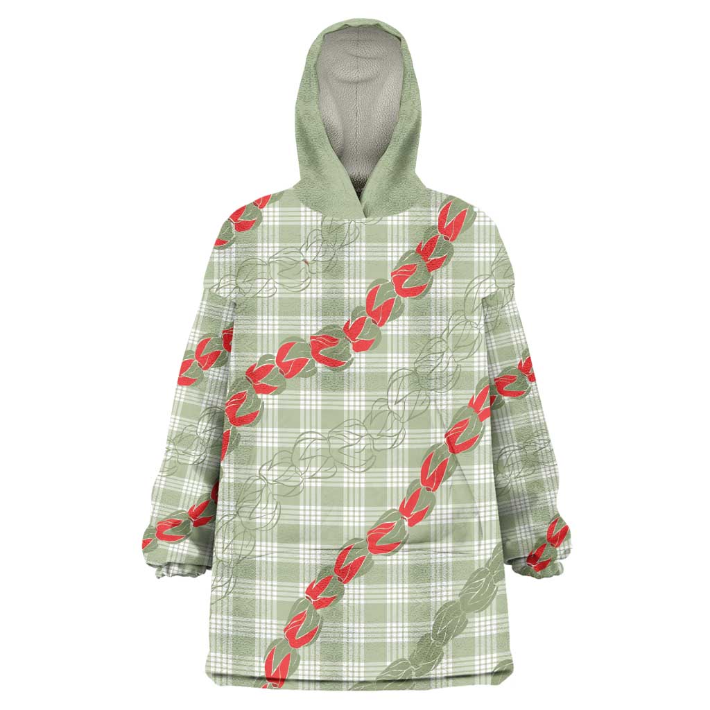 Omaomao Aloha Hawaii Wearable Blanket Hoodie Rosebud Lei With Palaka Motif - Polynesian Pride