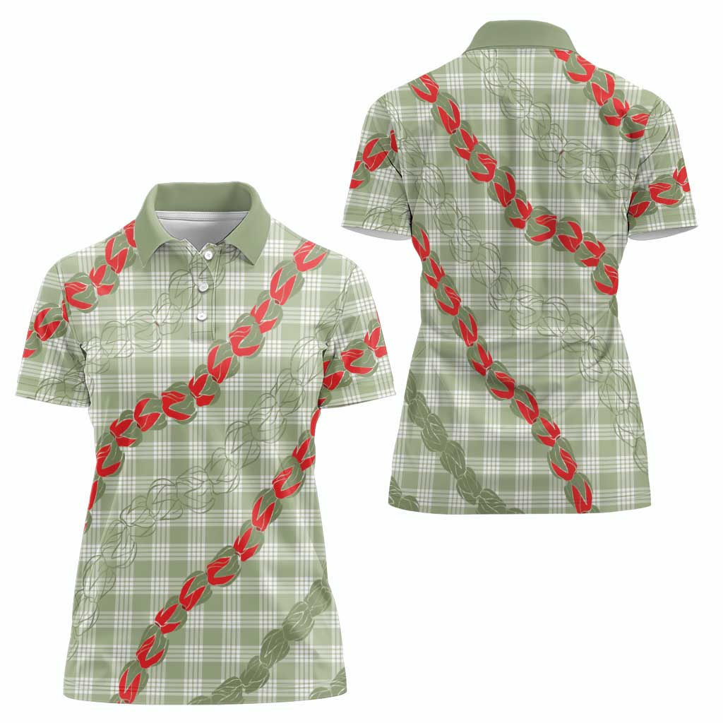 Omaomao Aloha Hawaii Women Polo Shirt Rosebud Lei With Palaka Motif - Polynesian Pride