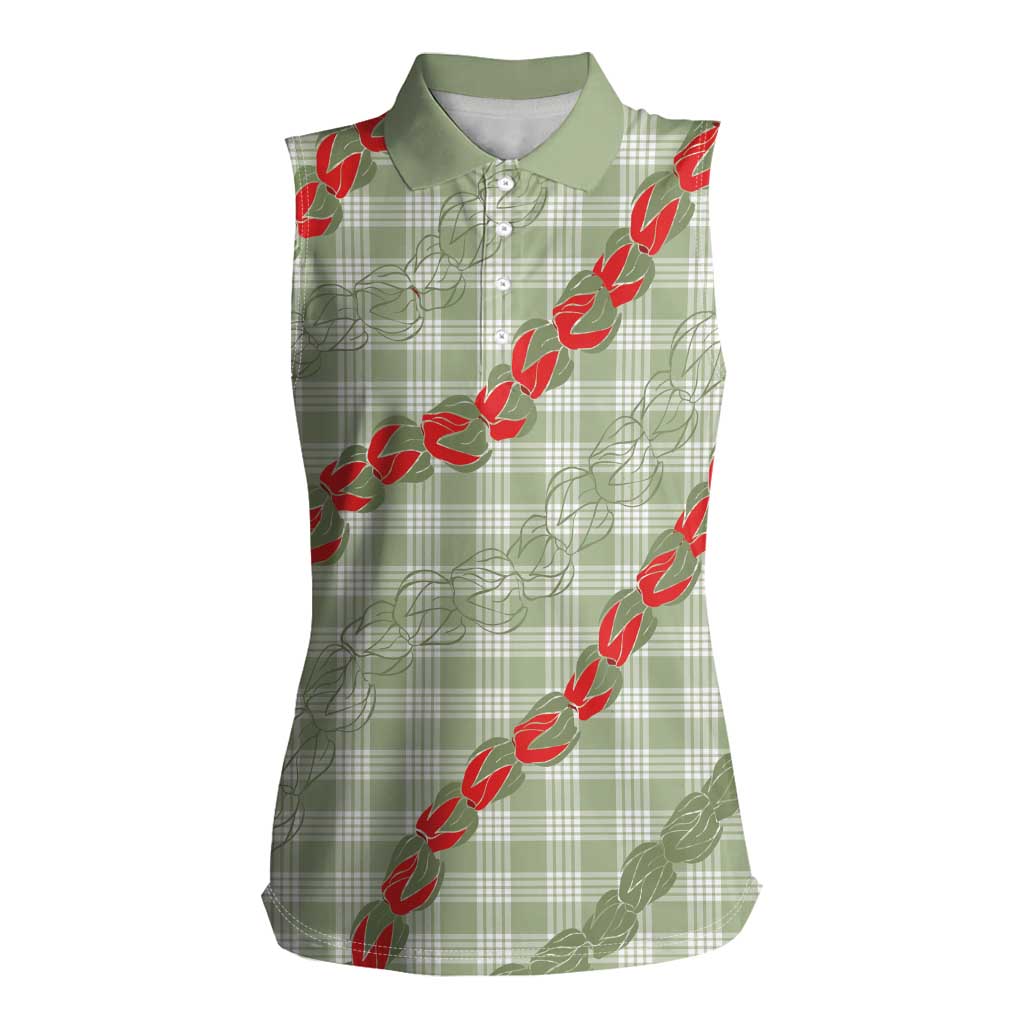 Omaomao Aloha Hawaii Women Sleeveless Polo Shirt Rosebud Lei With Palaka Motif - Polynesian Pride