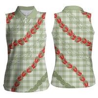 Omaomao Aloha Hawaii Women Sleeveless Polo Shirt Rosebud Lei With Palaka Motif - Polynesian Pride