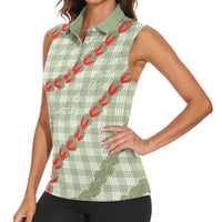 Omaomao Aloha Hawaii Women Sleeveless Polo Shirt Rosebud Lei With Palaka Motif - Polynesian Pride