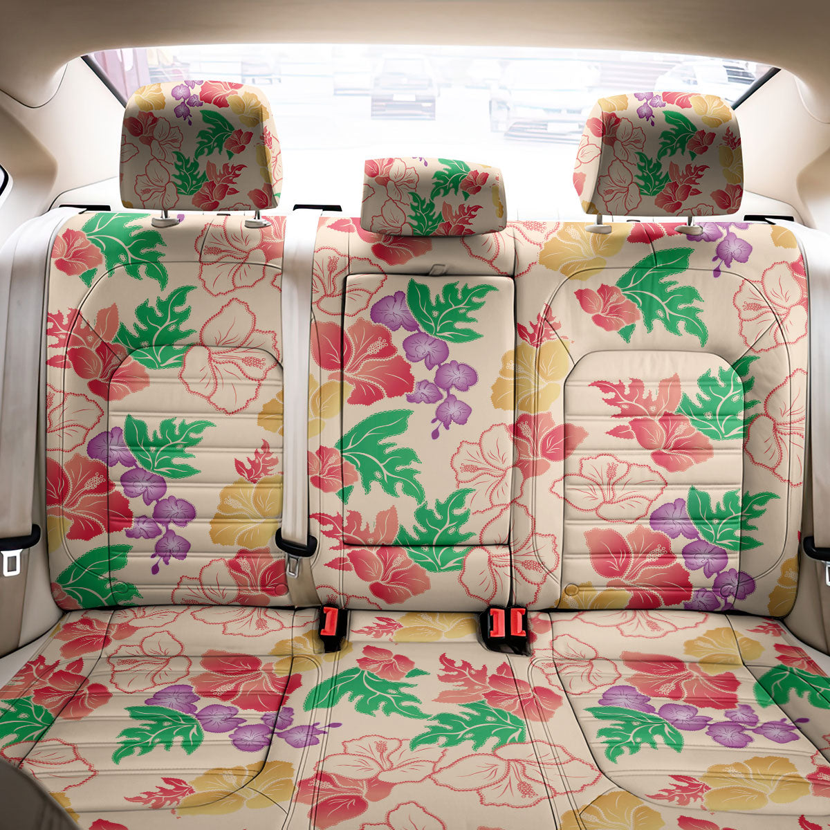 Colorful Aloha Hawaii Hibiscus Orchid Seamless Back Car Seat Cover