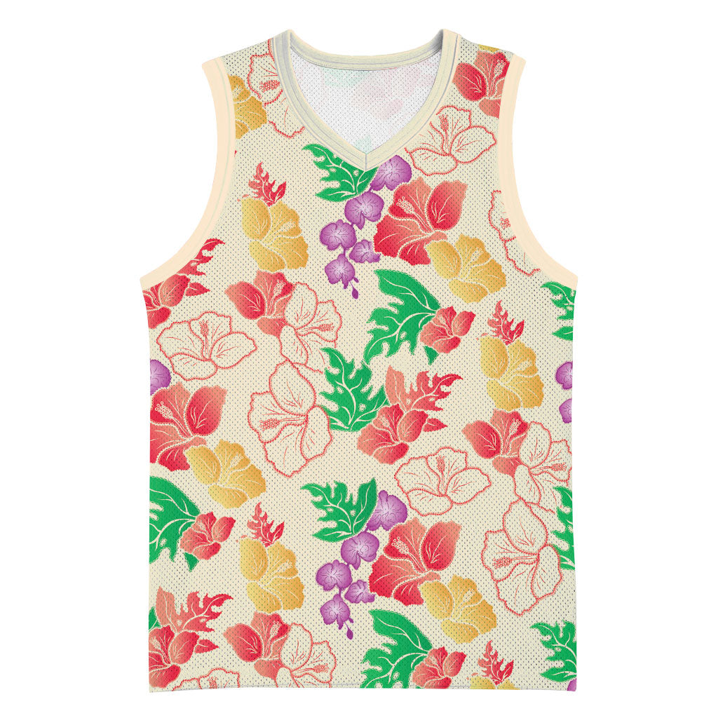 Colorful Aloha Hawaii Hibiscus Orchid Seamless Basketball Jersey