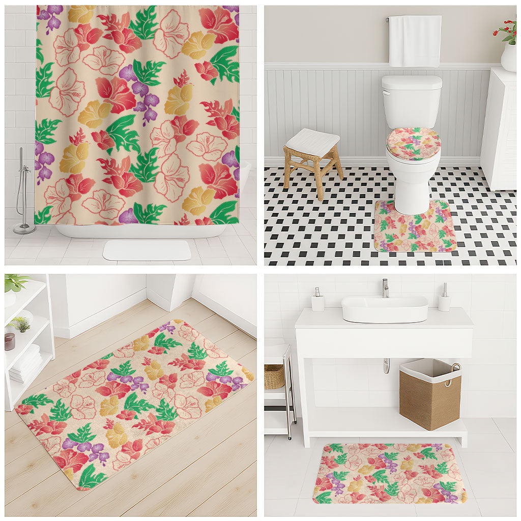 Colorful Aloha Hawaii Hibiscus Orchid Seamless Bathroom Set