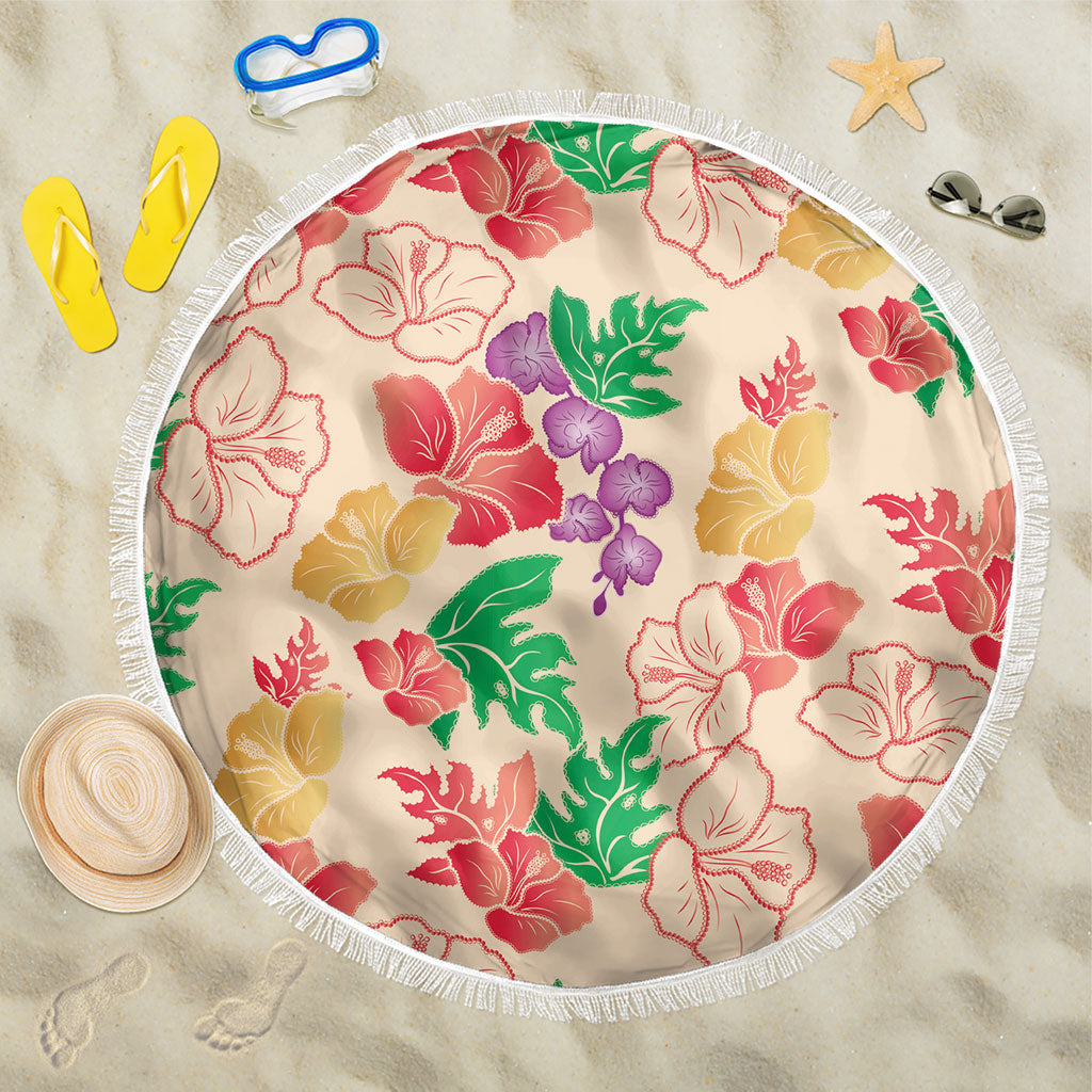 Colorful Aloha Hawaii Hibiscus Orchid Seamless Beach Blanket