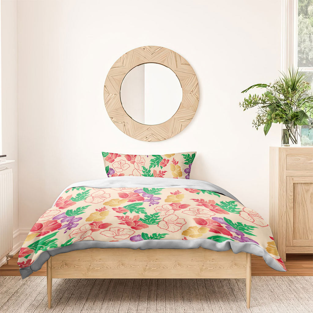 Colorful Aloha Hawaii Hibiscus Orchid Seamless Bedding Set