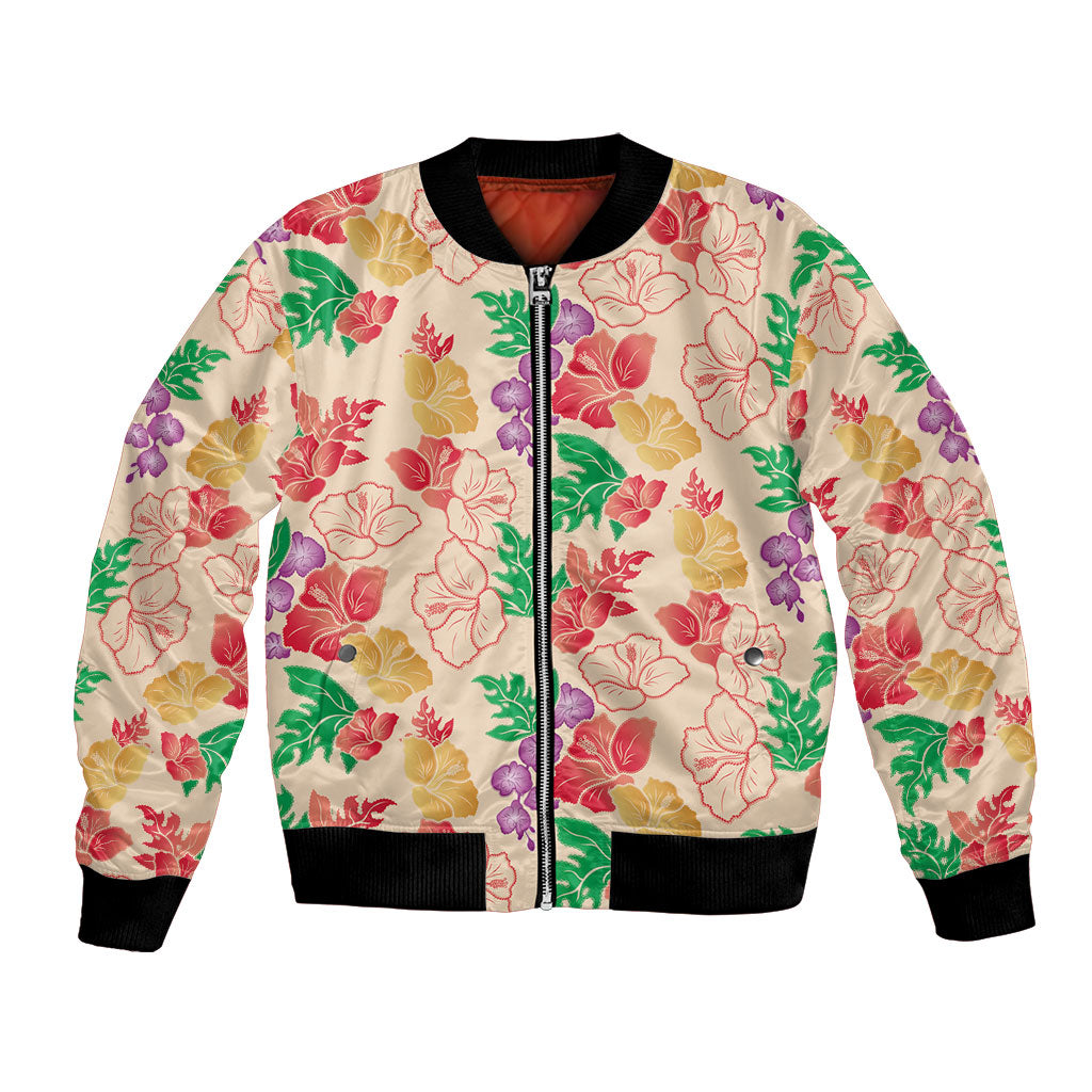 Colorful Aloha Hawaii Hibiscus Orchid Seamless Bomber Jacket