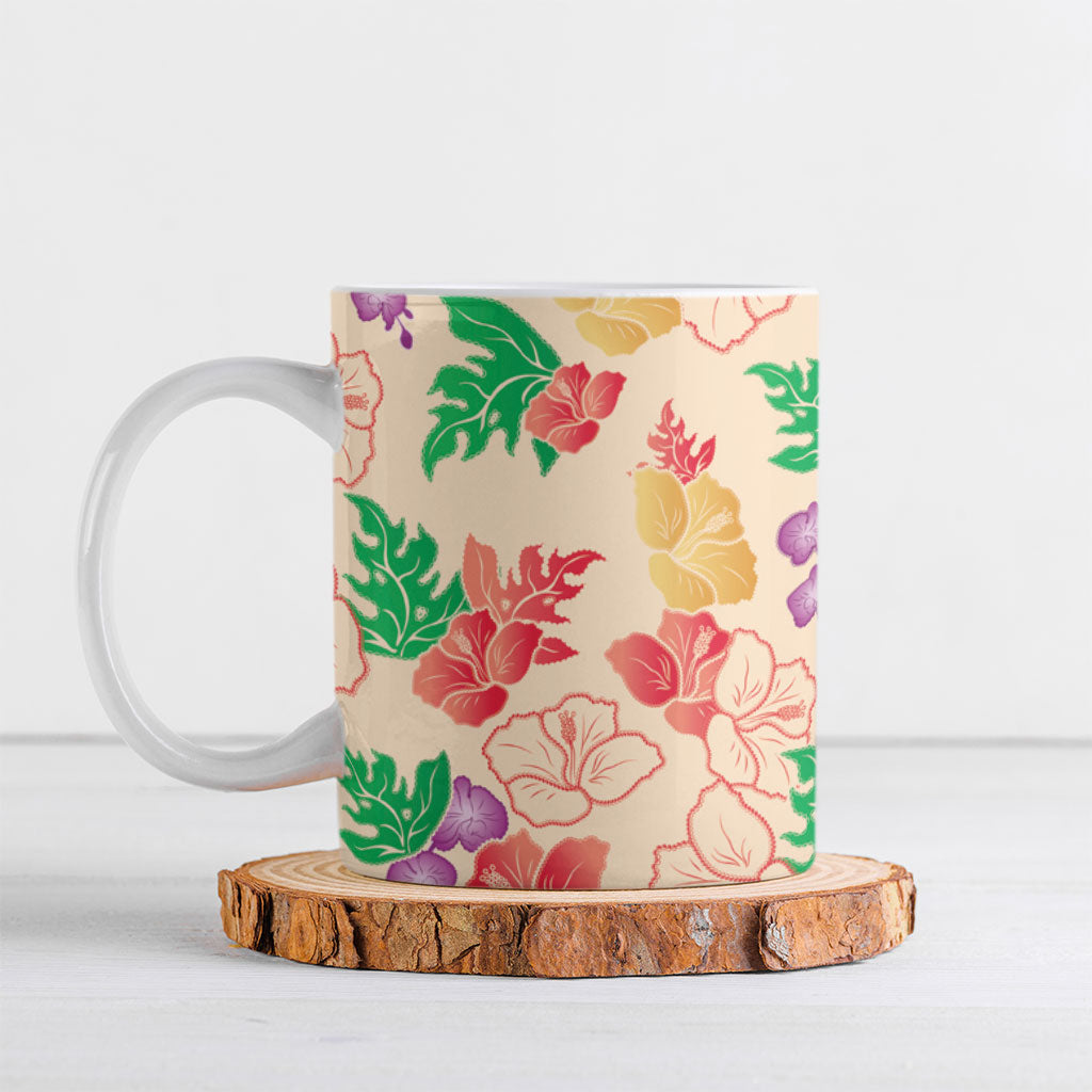 Colorful Aloha Hawaii Hibiscus Orchid Seamless Ceramic Mug
