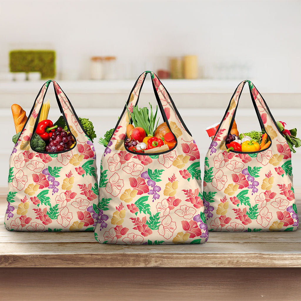 Colorful Aloha Hawaii Hibiscus Orchid Seamless Grocery Bag