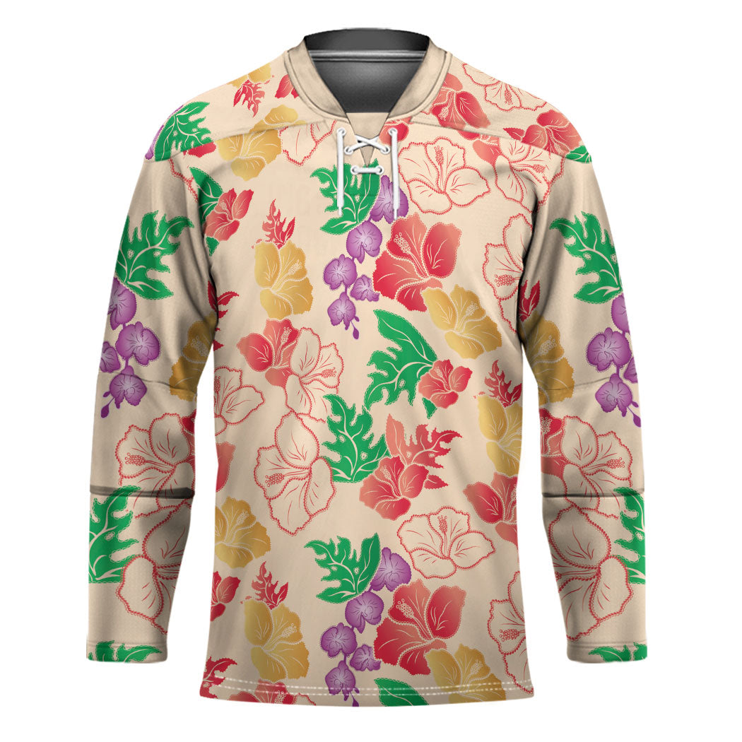 Colorful Aloha Hawaii Hibiscus Orchid Seamless Hockey Jersey