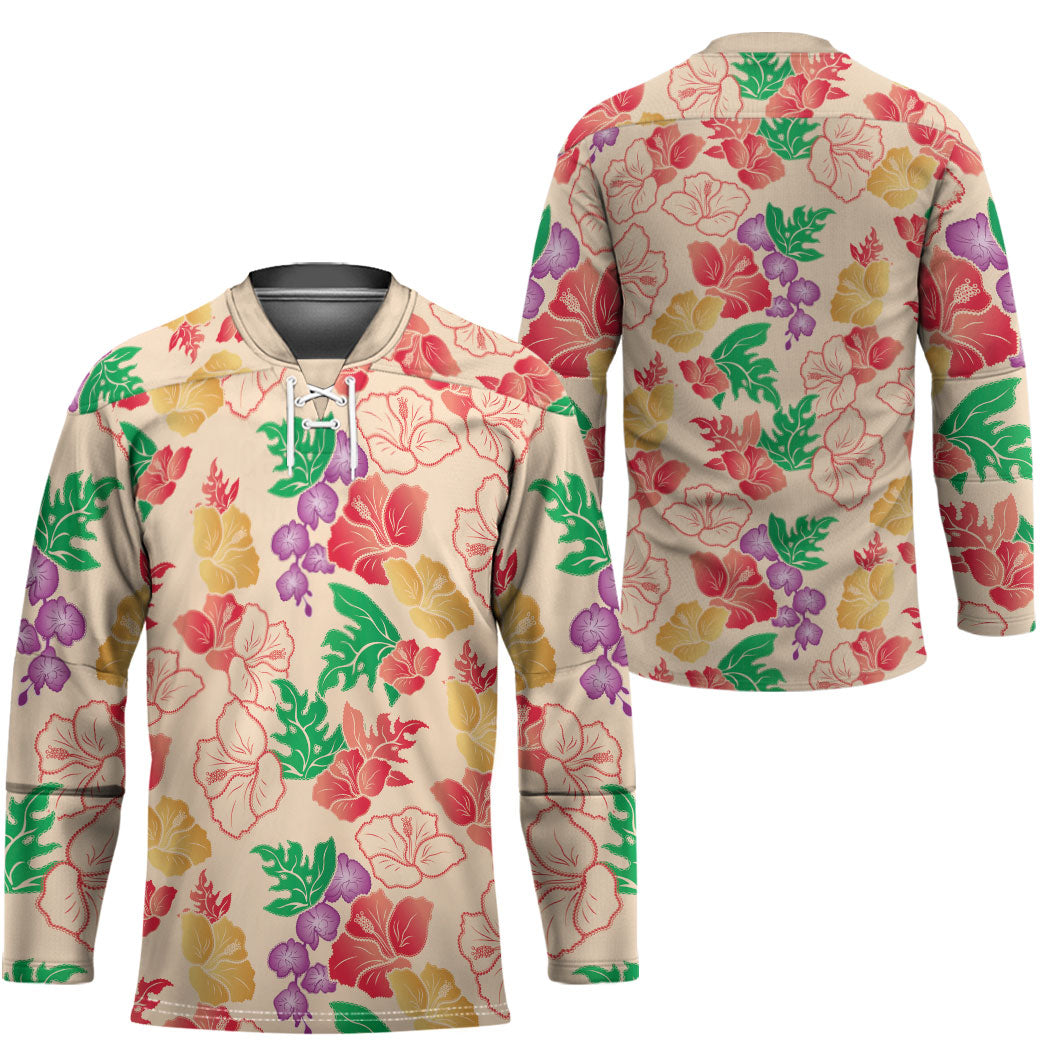 Colorful Aloha Hawaii Hibiscus Orchid Seamless Hockey Jersey