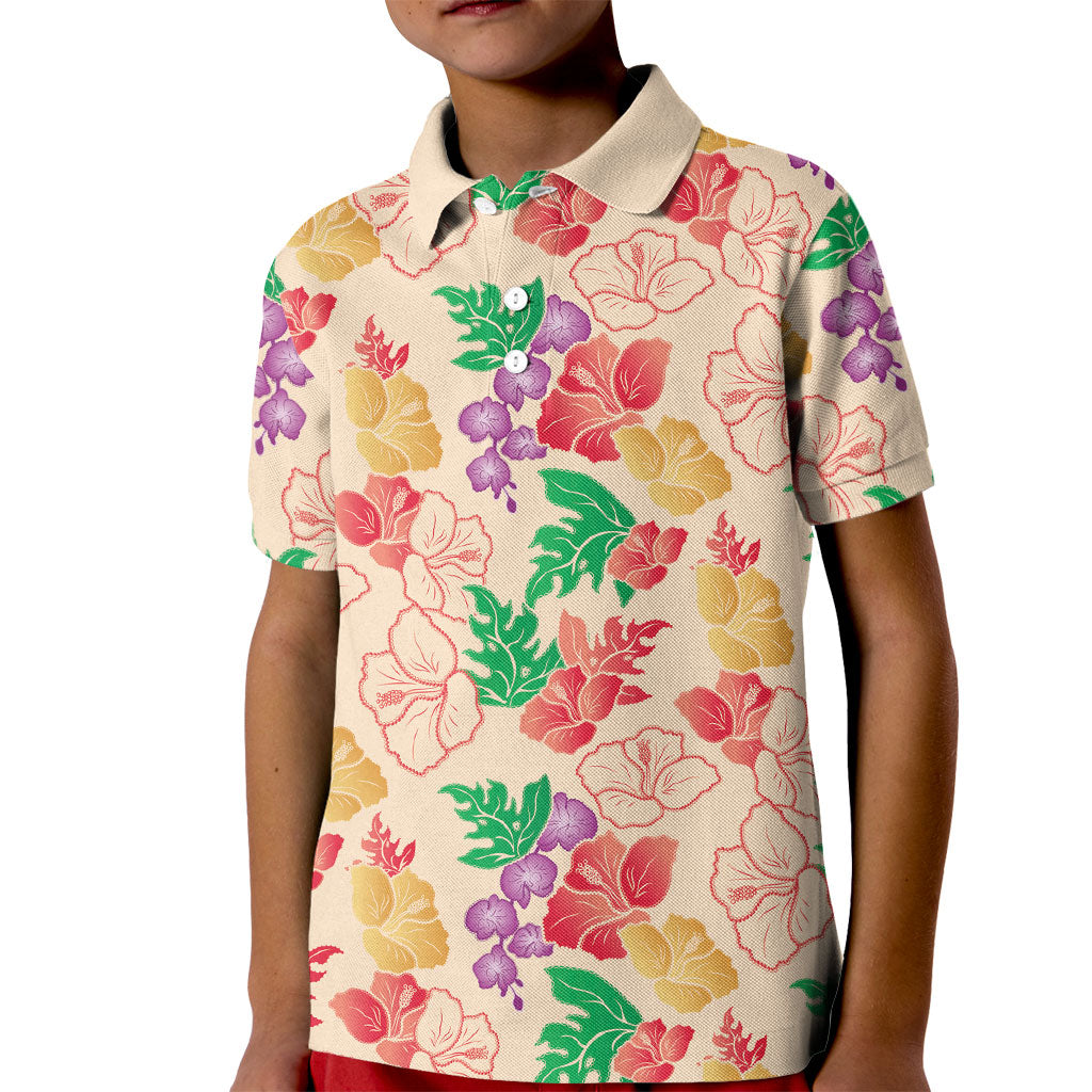 Colorful Aloha Hawaii Hibiscus Orchid Seamless Kid Polo Shirt