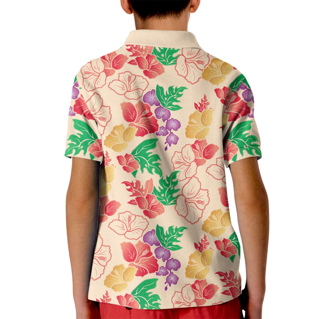 Colorful Aloha Hawaii Hibiscus Orchid Seamless Kid Polo Shirt