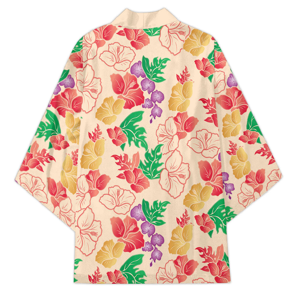 Colorful Aloha Hawaii Hibiscus Orchid Seamless Kimono