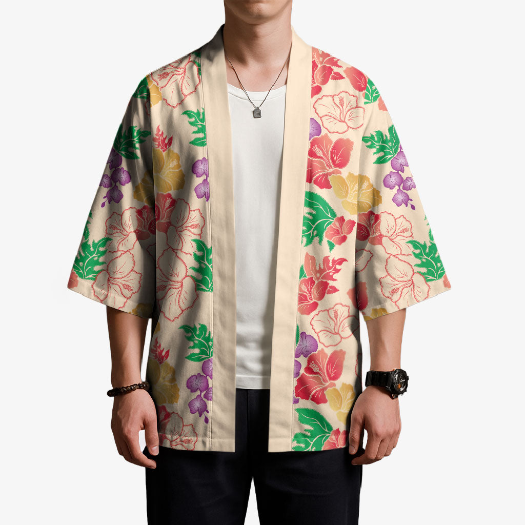 Colorful Aloha Hawaii Hibiscus Orchid Seamless Kimono