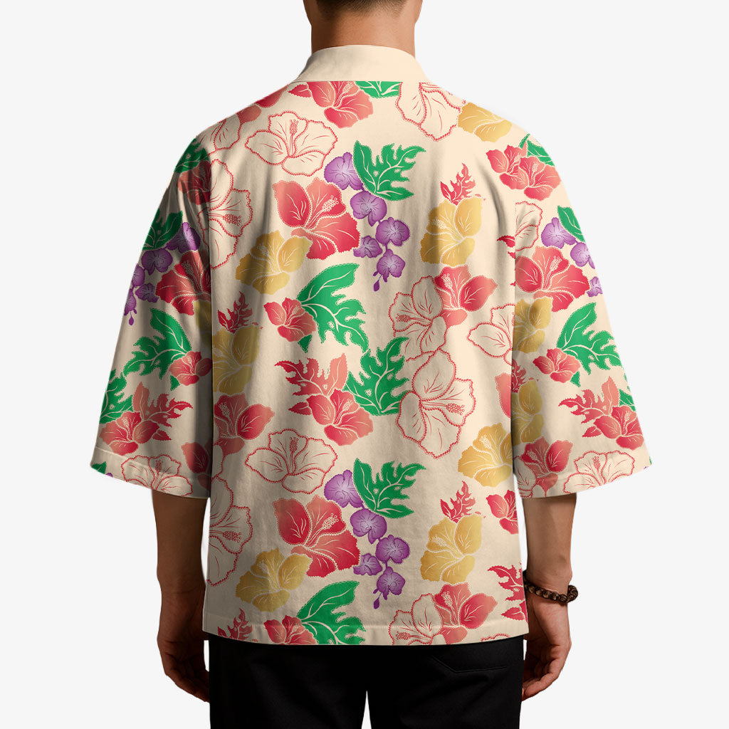 Colorful Aloha Hawaii Hibiscus Orchid Seamless Kimono