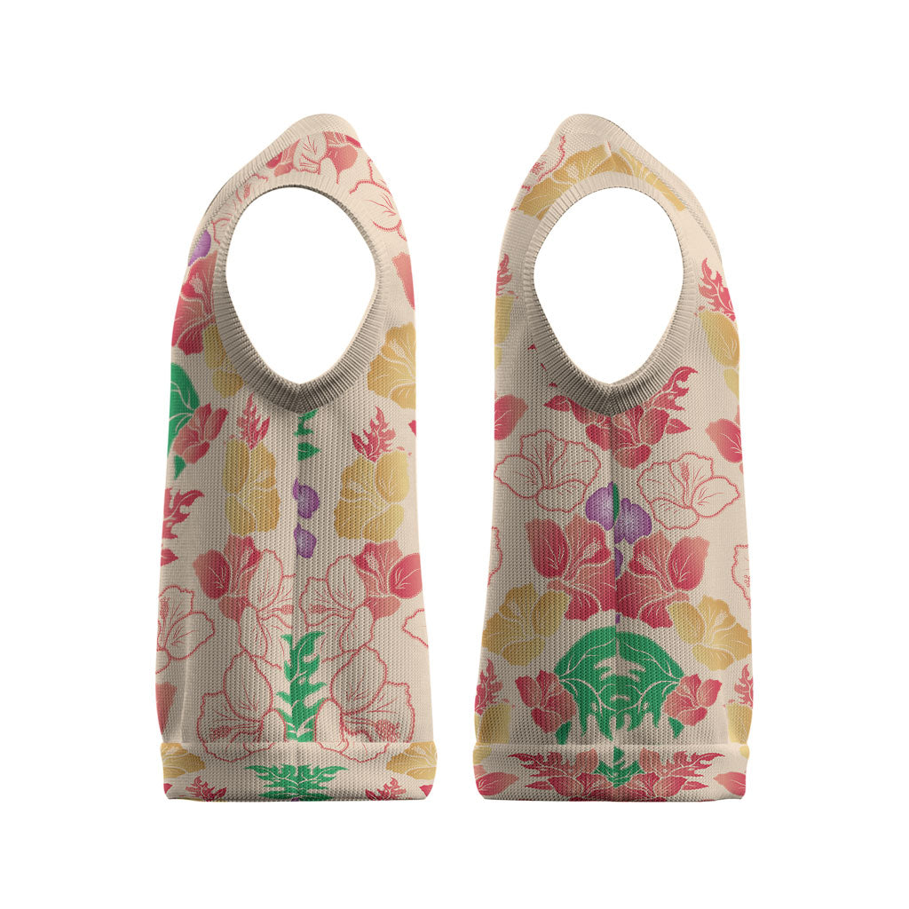 Colorful Aloha Hawaii Hibiscus Orchid Seamless Christmas Knitted V-Neck Vest