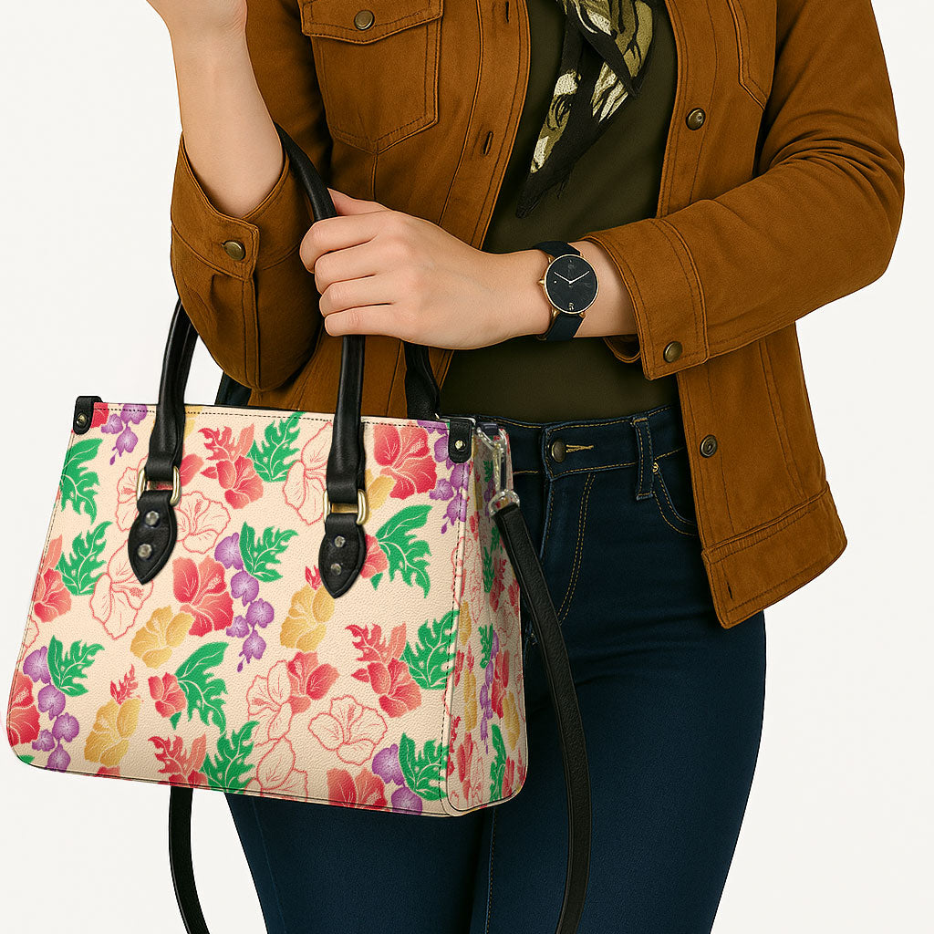 Colorful Aloha Hawaii Hibiscus Orchid Seamless Leather Bag