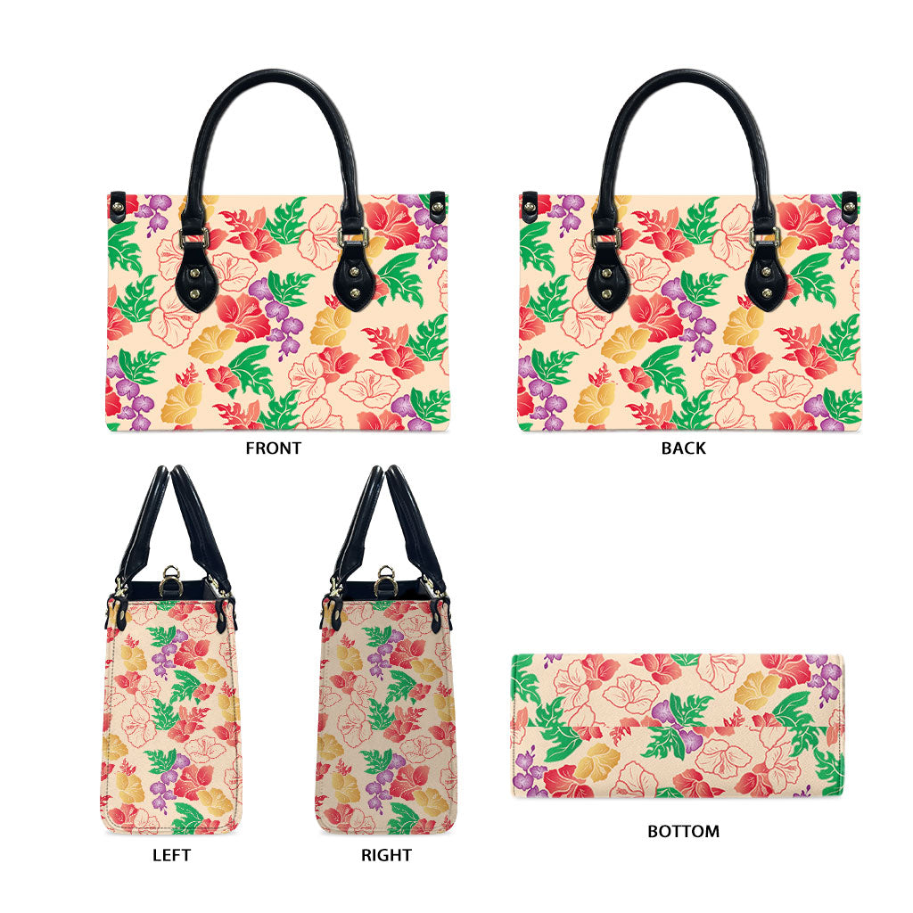 Colorful Aloha Hawaii Hibiscus Orchid Seamless Leather Bag