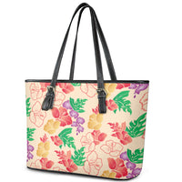 Colorful Aloha Hawaii Hibiscus Orchid Seamless Leather Tote Bag