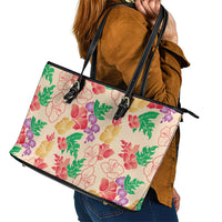 Colorful Aloha Hawaii Hibiscus Orchid Seamless Leather Tote Bag