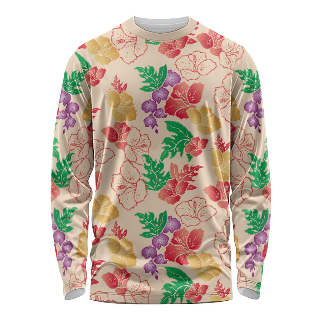 Colorful Aloha Hawaii Hibiscus Orchid Seamless Long Sleeve Shirt