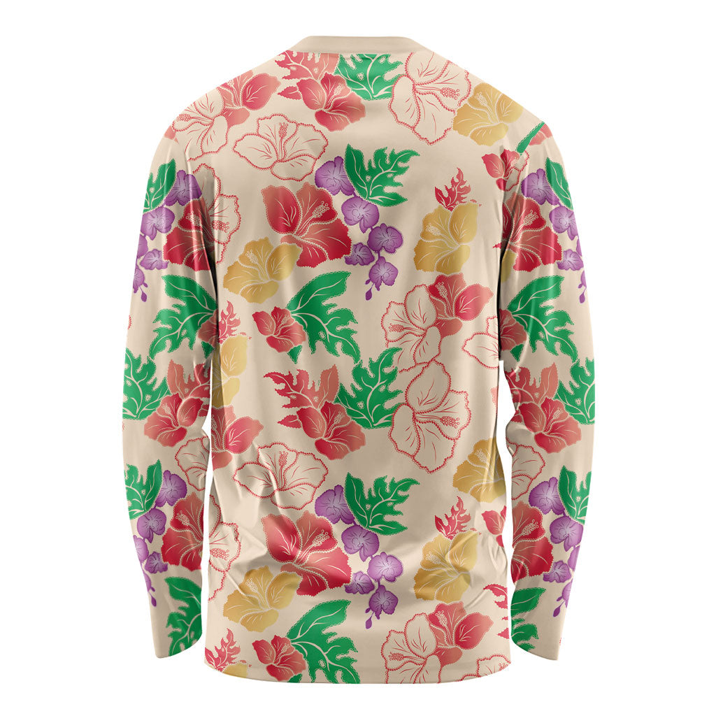 Colorful Aloha Hawaii Hibiscus Orchid Seamless Long Sleeve Shirt