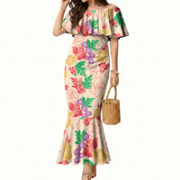 Colorful Aloha Hawaii Hibiscus Orchid Seamless Mermaid Dress
