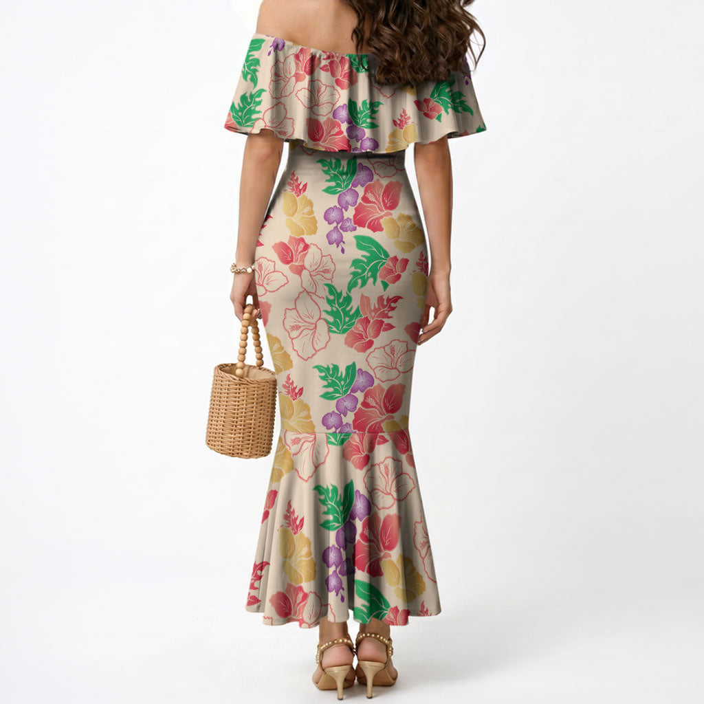 Colorful Aloha Hawaii Hibiscus Orchid Seamless Mermaid Dress