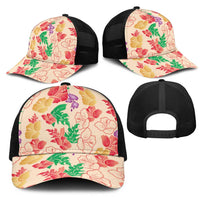 Colorful Aloha Hawaii Hibiscus Orchid Seamless Mesh Trucker Cap