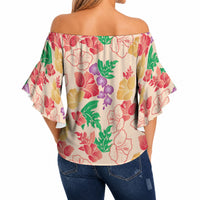 Colorful Aloha Hawaii Hibiscus Orchid Seamless Off Shoulder Wrap Waist Top