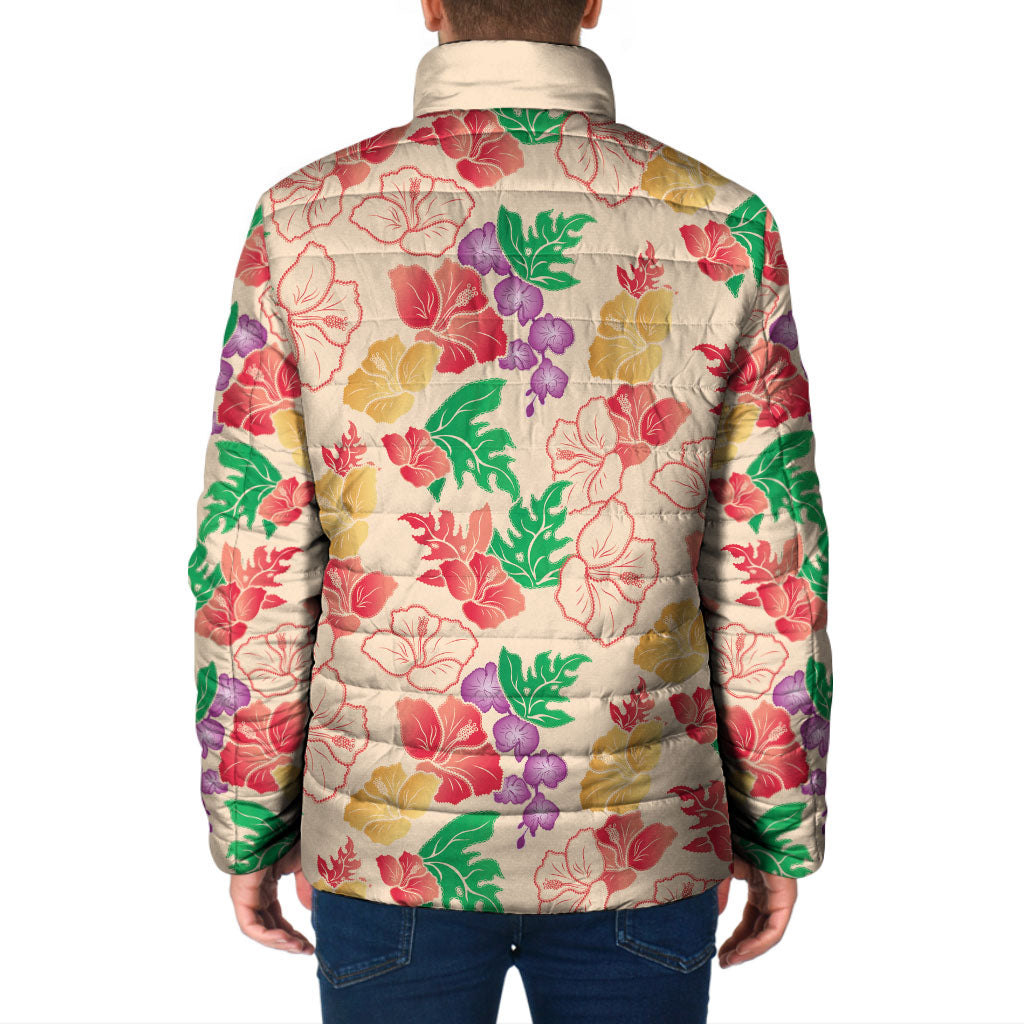 Colorful Aloha Hawaii Hibiscus Orchid Seamless Padded Jacket