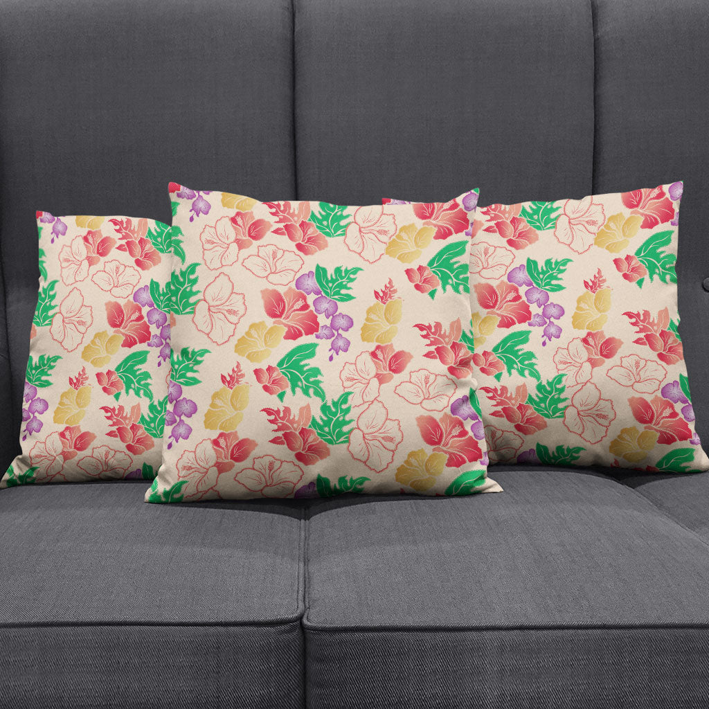 Colorful Aloha Hawaii Hibiscus Orchid Seamless Pillow Cover