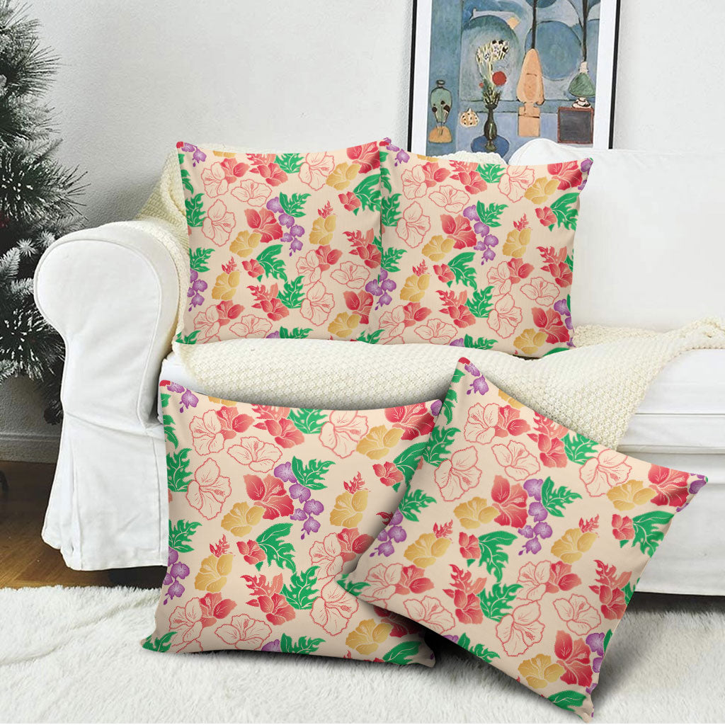 Colorful Aloha Hawaii Hibiscus Orchid Seamless Pillow Cover