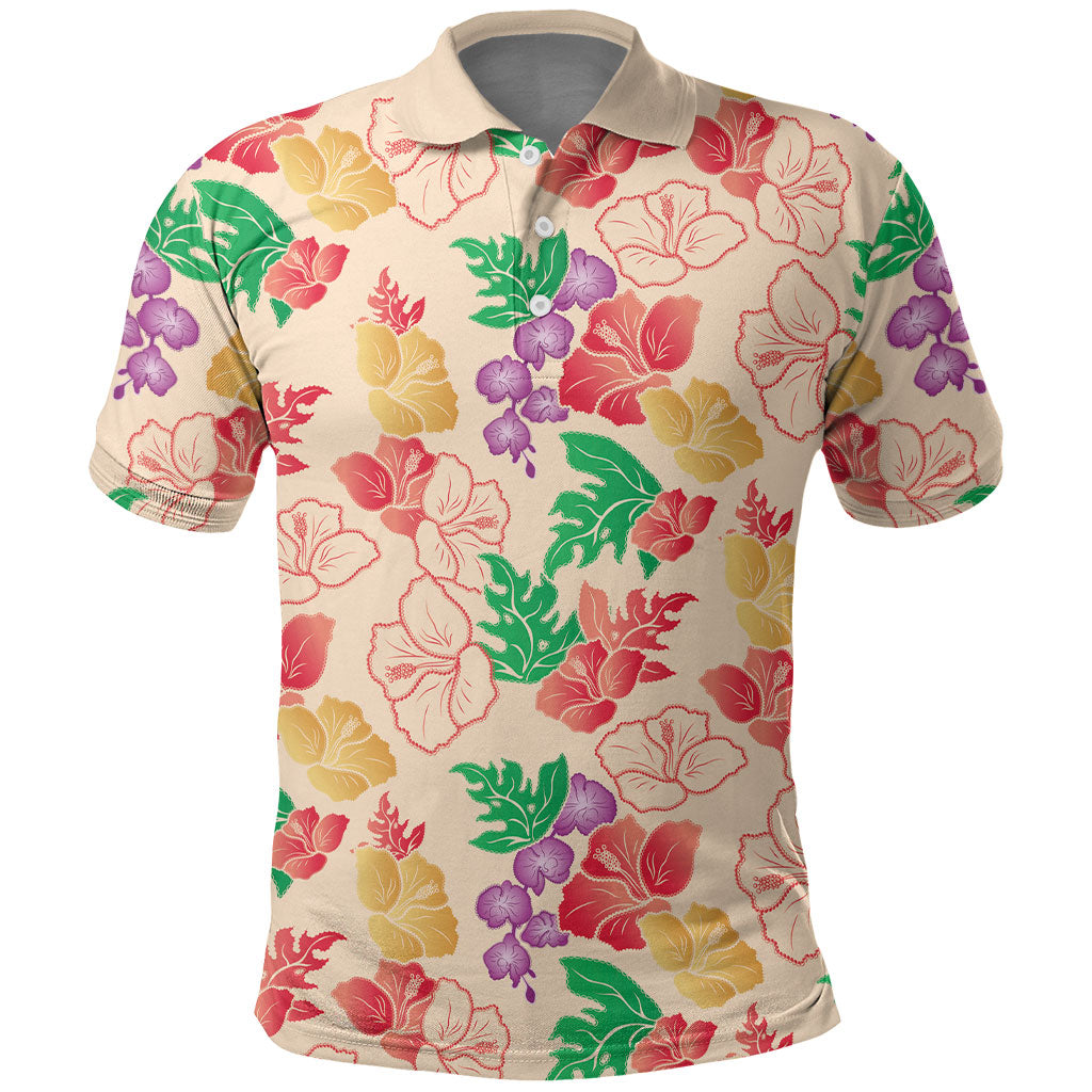 Colorful Aloha Hawaii Hibiscus Orchid Seamless Polo Shirt