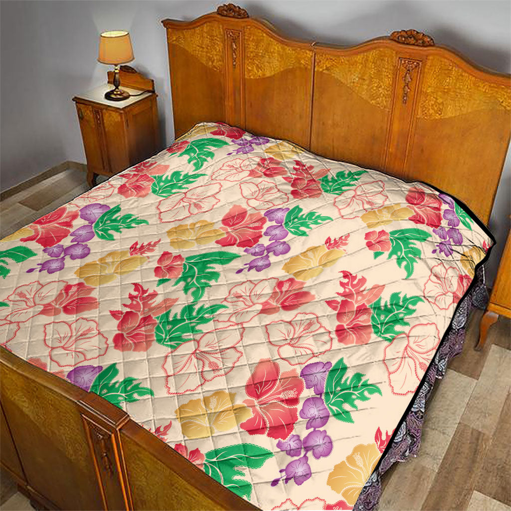 Colorful Aloha Hawaii Hibiscus Orchid Seamless Quilt