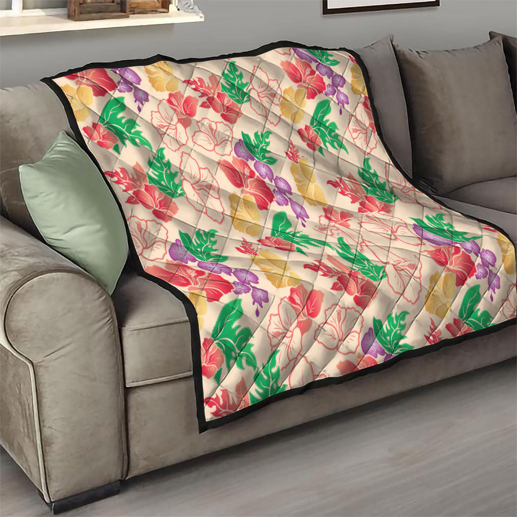 Colorful Aloha Hawaii Hibiscus Orchid Seamless Quilt