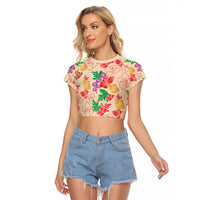 Colorful Aloha Hawaii Hibiscus Orchid Seamless Raglan Cropped T Shirt