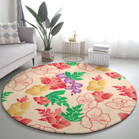 Colorful Aloha Hawaii Hibiscus Orchid Seamless Round Carpet