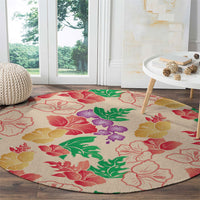 Colorful Aloha Hawaii Hibiscus Orchid Seamless Round Carpet