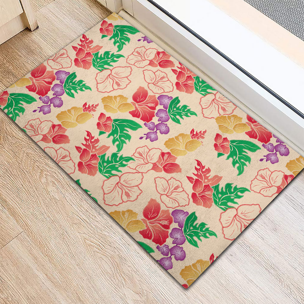 Colorful Aloha Hawaii Hibiscus Orchid Seamless Rubber Doormat