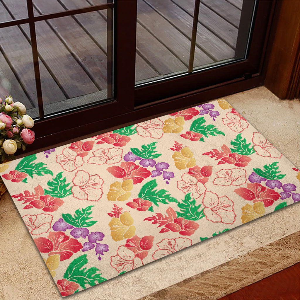 Colorful Aloha Hawaii Hibiscus Orchid Seamless Rubber Doormat