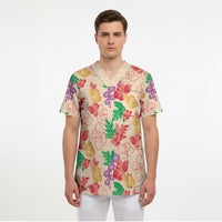 Colorful Aloha Hawaii Hibiscus Orchid Seamless Scrub Top
