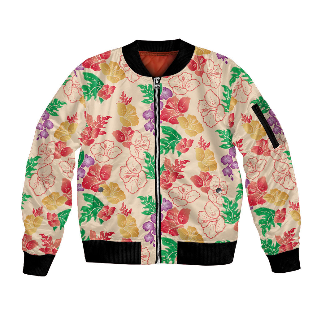 Colorful Aloha Hawaii Hibiscus Orchid Seamless Sleeve Zip Bomber Jacket