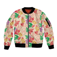 Colorful Aloha Hawaii Hibiscus Orchid Seamless Sleeve Zip Bomber Jacket