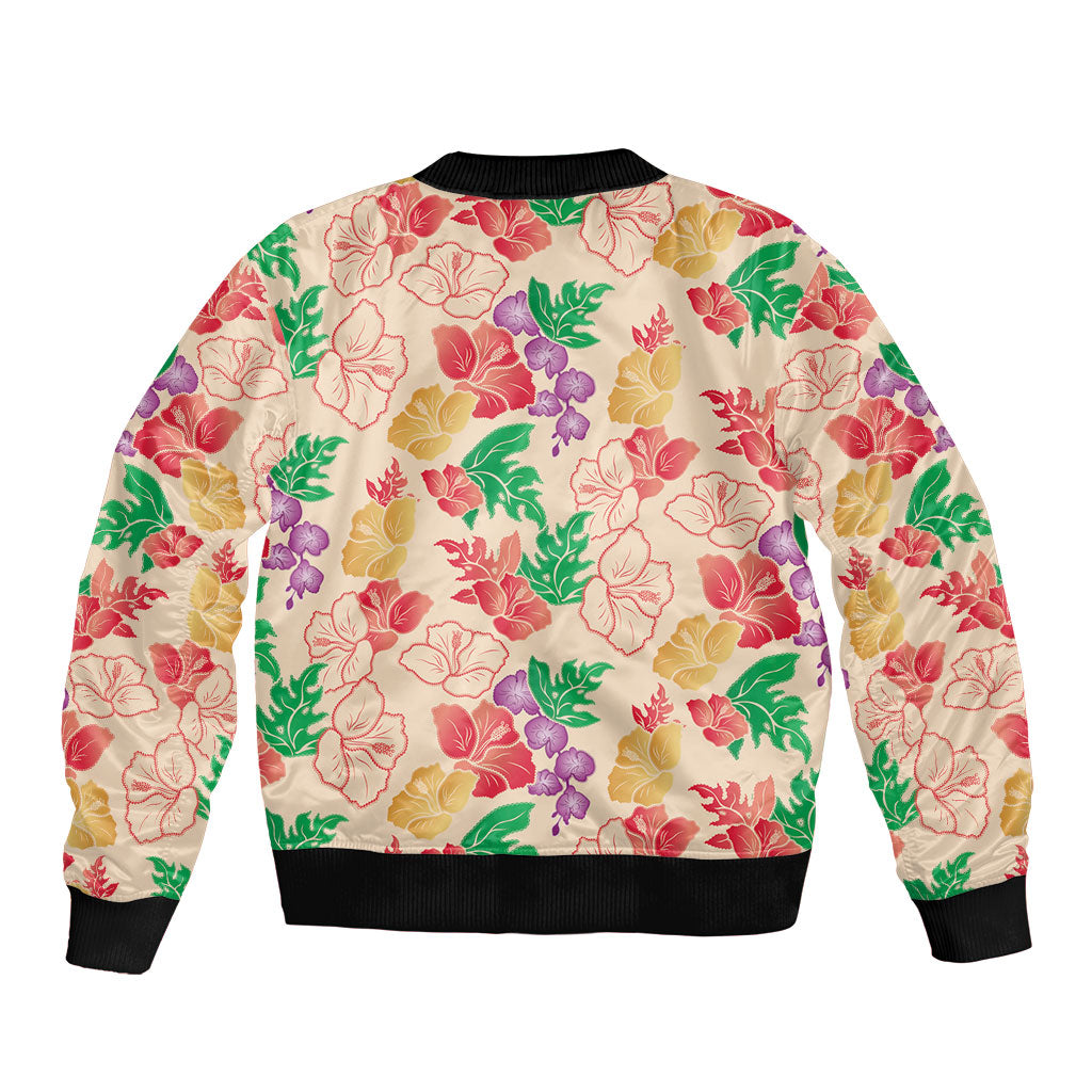 Colorful Aloha Hawaii Hibiscus Orchid Seamless Sleeve Zip Bomber Jacket