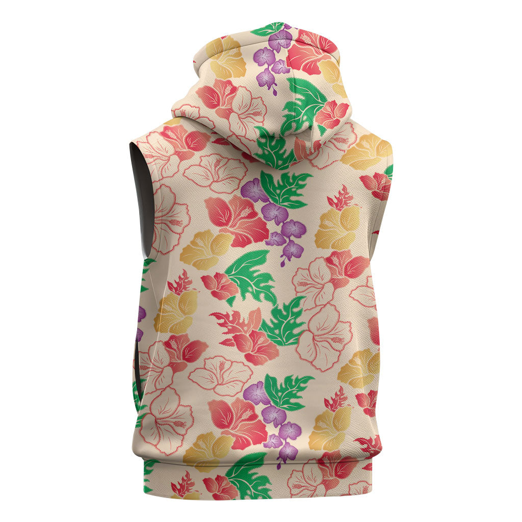 Colorful Aloha Hawaii Hibiscus Orchid Seamless Sleeveless Hoodie