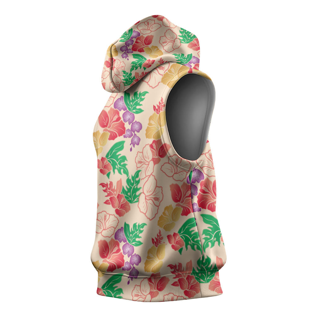 Colorful Aloha Hawaii Hibiscus Orchid Seamless Sleeveless Hoodie